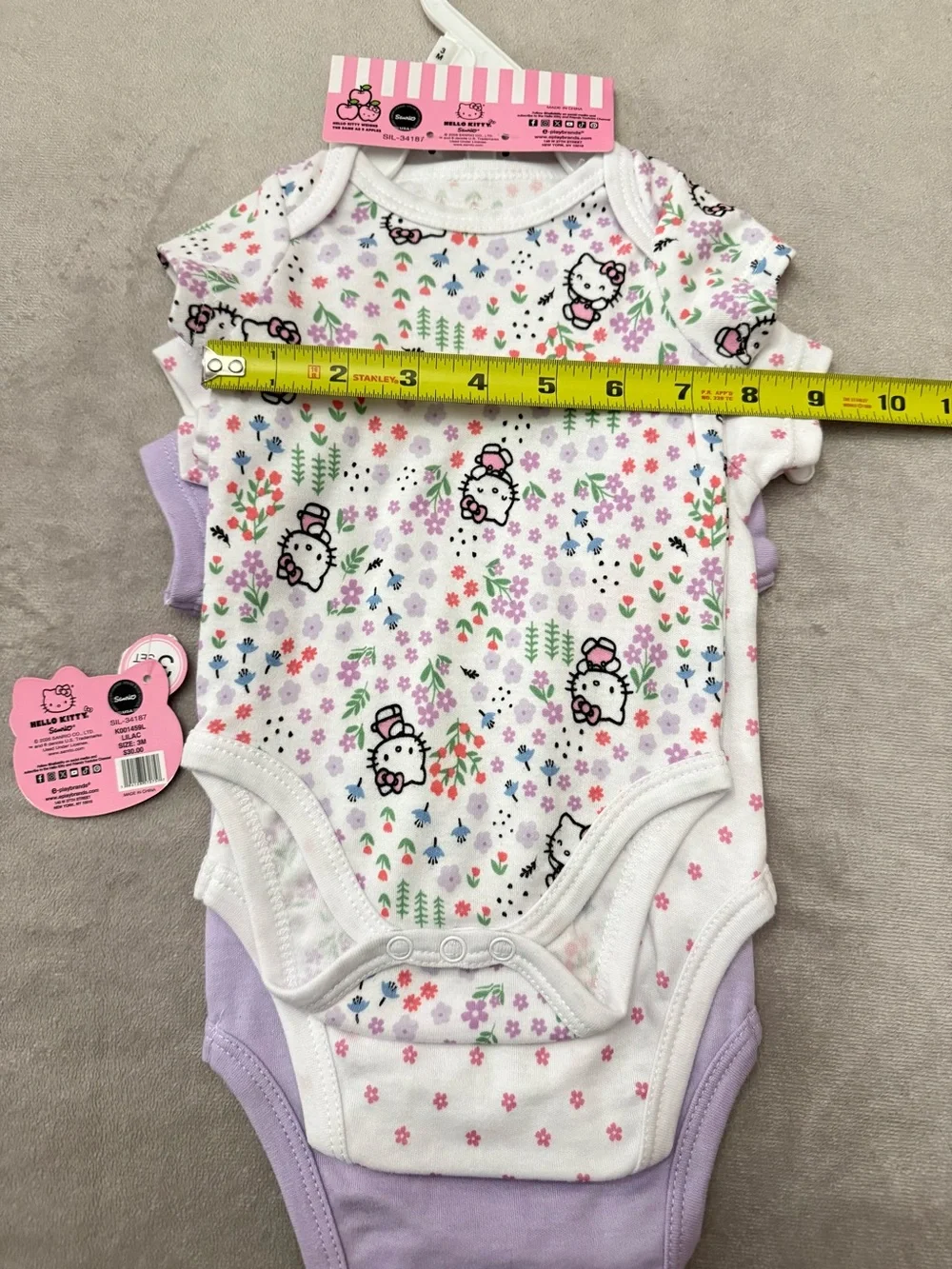 NWT Hello Kitty Sanrio Baby Bodysuits 3 Pack Lilac Purple Floral Set 3M